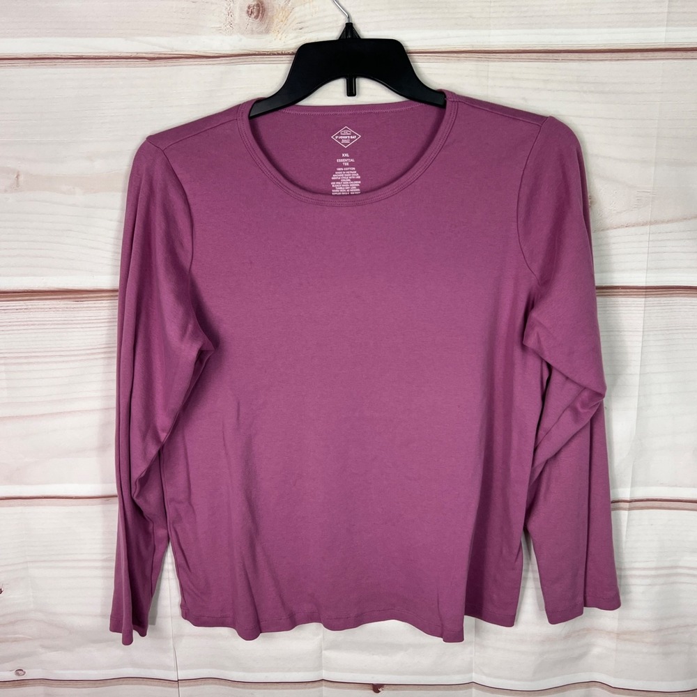 St Johns Bay Top Women XXL Purple Essential Tee Long Sleeve T-Shirt Cotton Solid